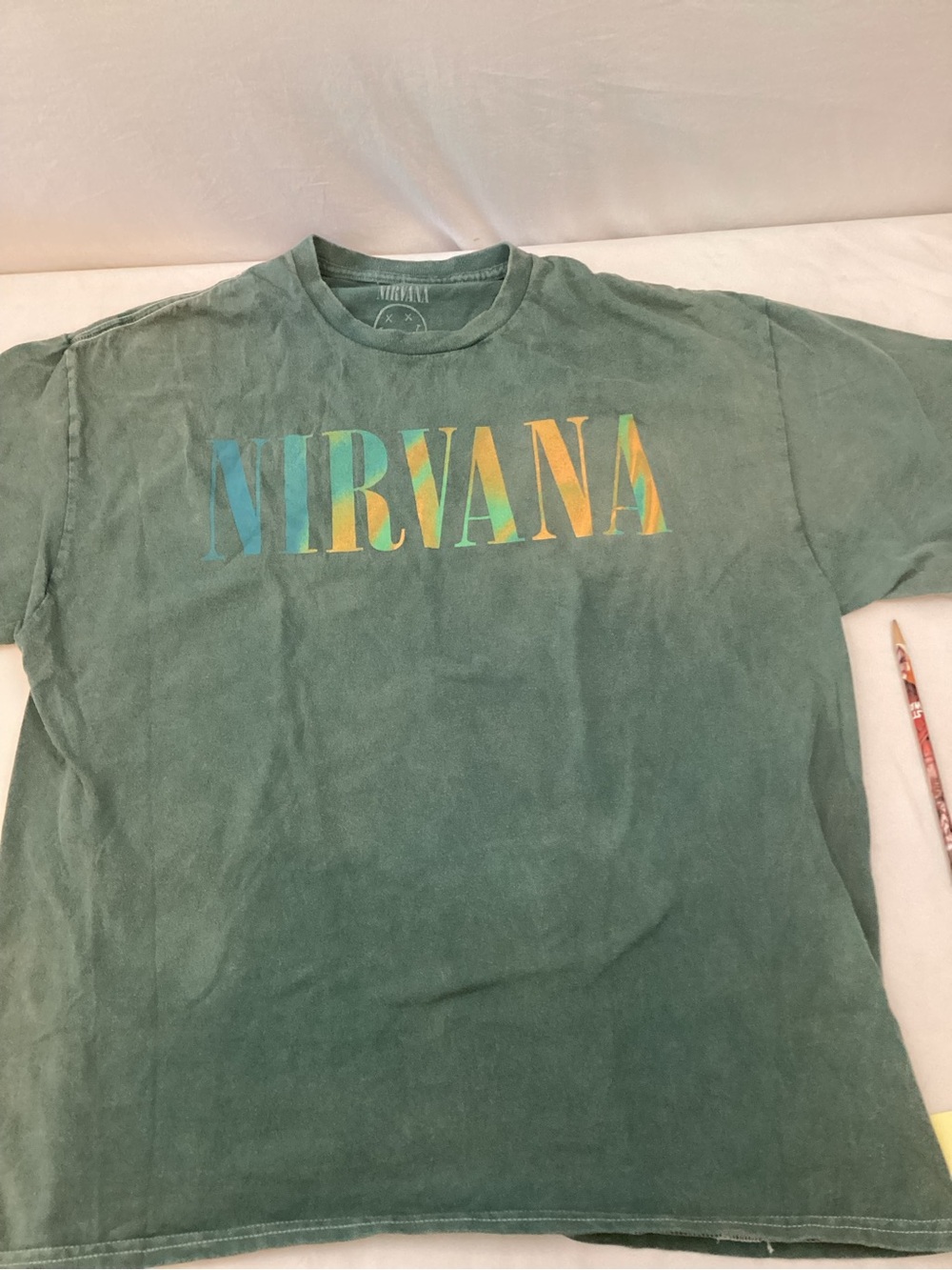 NIRVANA Green Tee with Multicolor Lettering